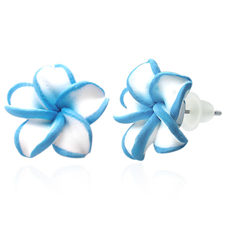 Kolczyk biało-niebieskie kwiatki c-74