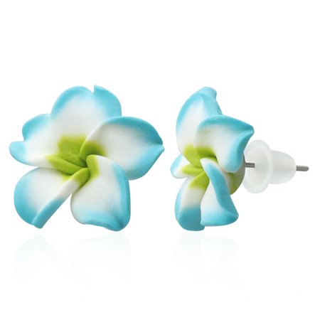 Kolczyk biało-niebieskie kwiatki c-76