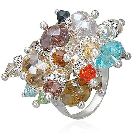 Pierścionek z cyrkoniami i szklanymi koralikami- biżuteria antyalergiczna  c-71 - 4