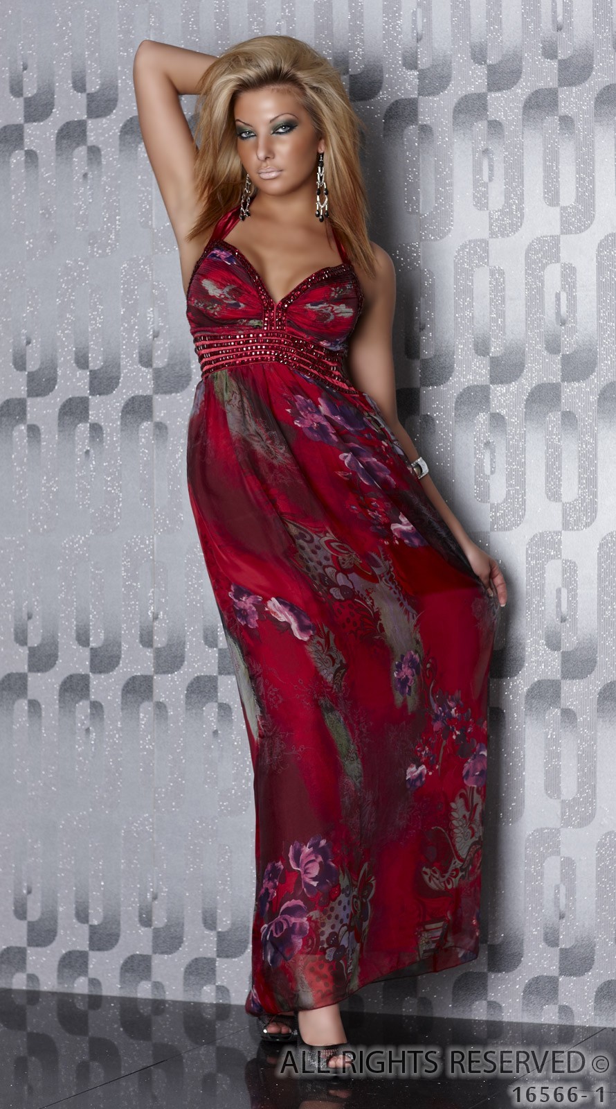 Piękna Suknia zdobiona czerwonymi kamieniami NR 424 -1