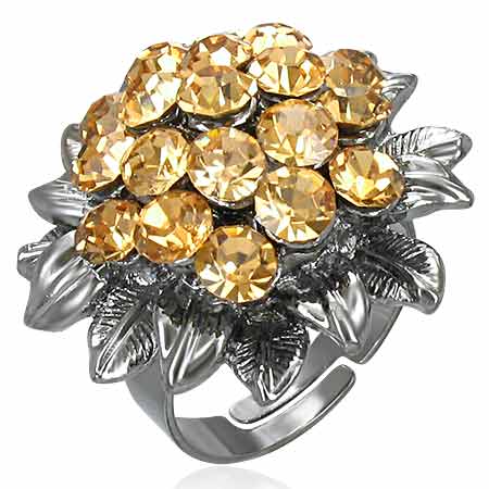 Pierścionek kwiat wysadzany cyrkoniami- biżuteria antyalergiczna c-88 -2