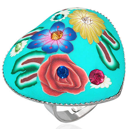 Pierścionek z kwiatami i cyrkoniami  serce- biżuteria antyalergiczna c-86 -1