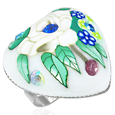 Pierścionek z kwiatami i cyrkoniami  serce- biżuteria antyalergiczna c-86 -2