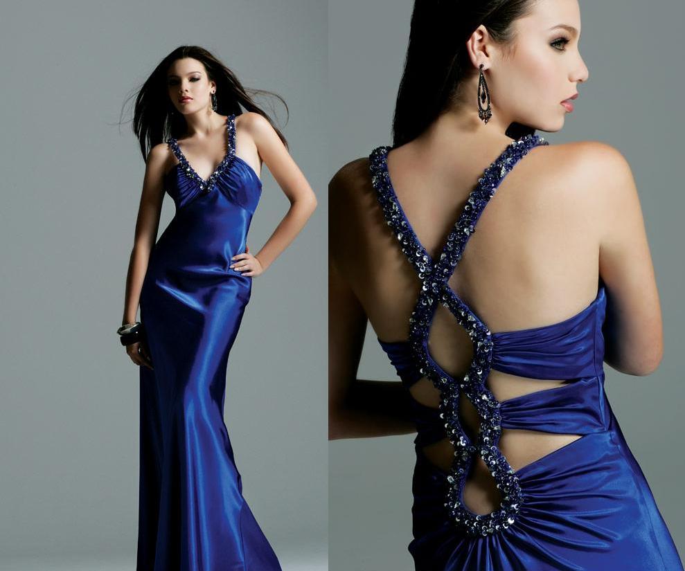 Suknia  Faviana kobaltowa - zdobione plecy model 6330