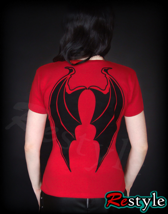 Czerwona koszulka skrzydła demona, nietoperza, succubus